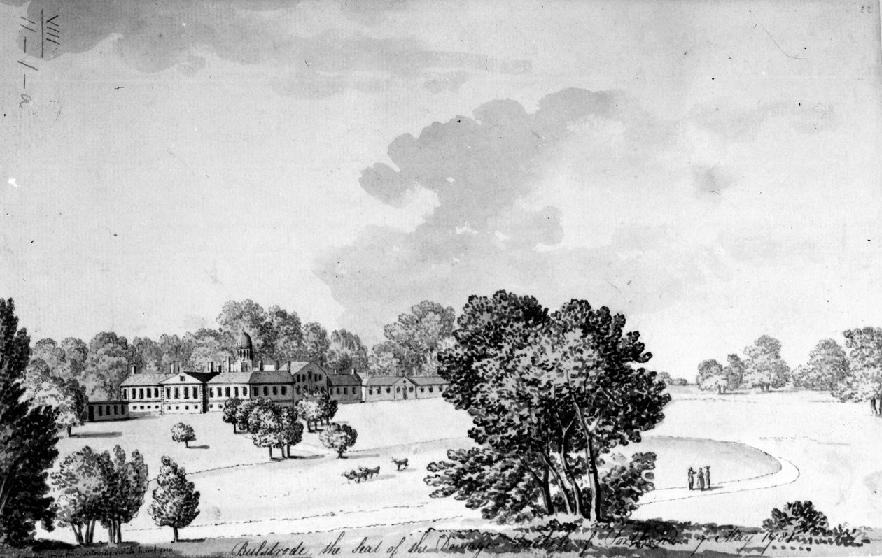 Bulstrode Park, Buckinghamshire, 1781 (pero, inkoust a mytí na papíře) od English School