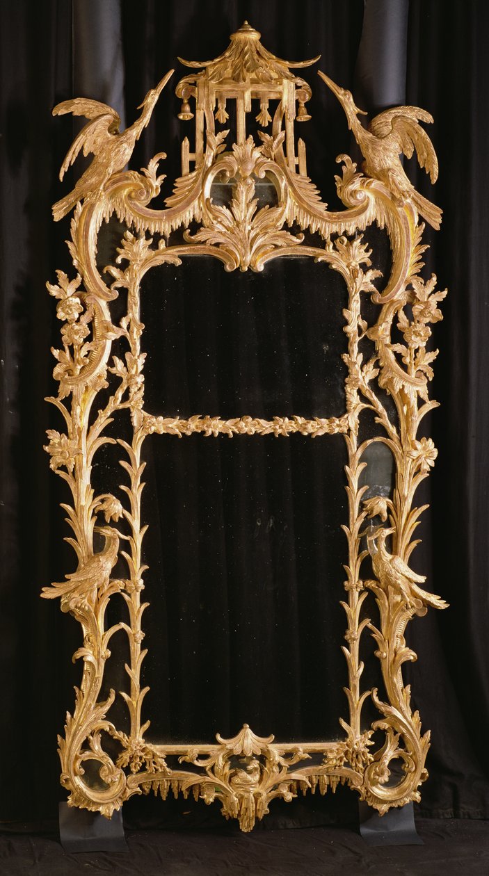 Vyřezávané zrcadlo, cca 1760 (zlacené dřevo) od English School