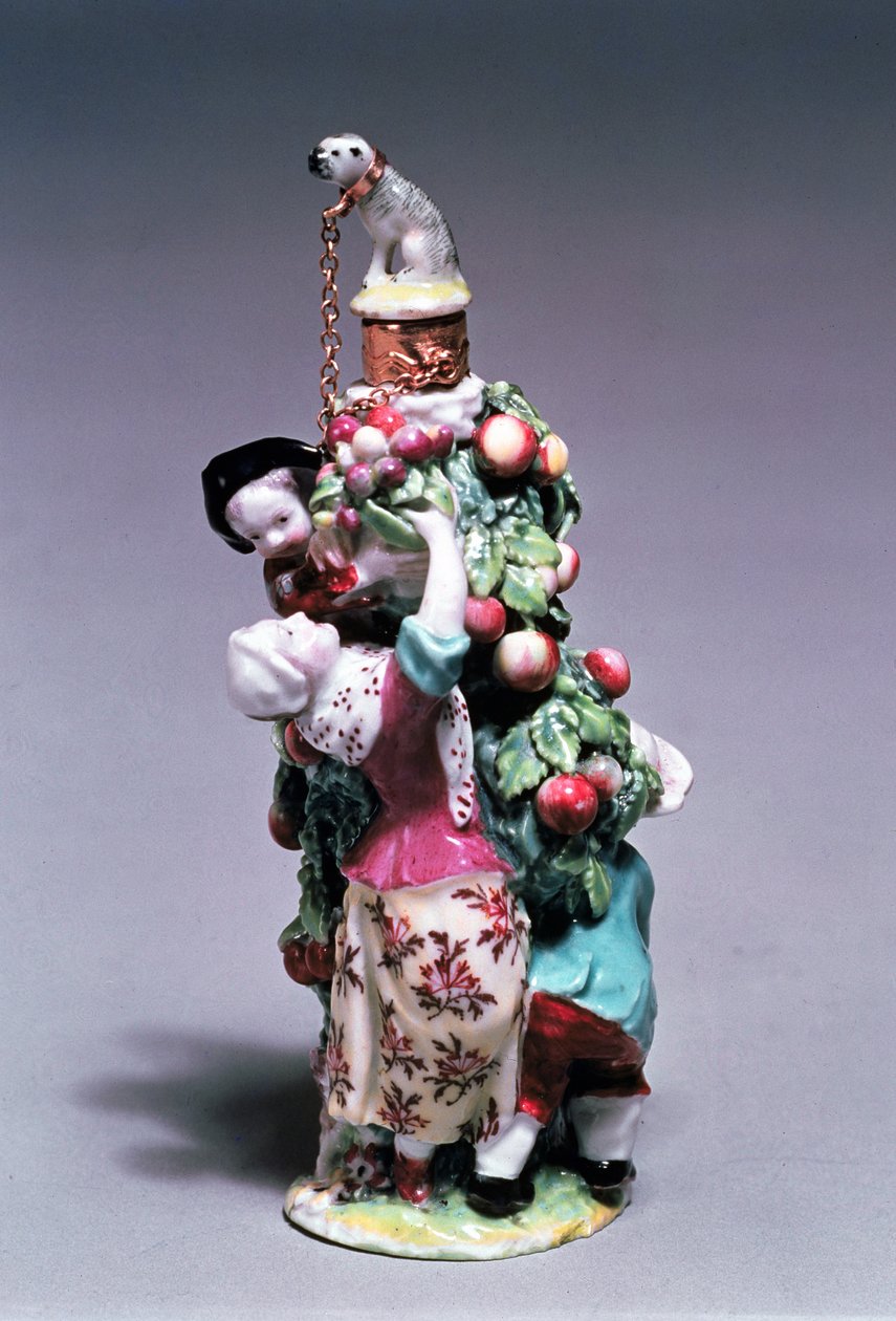 Flakonek s vůní Chelsea zobrazující matku a děti sbírající ovoce, zlaté období kotvy, 1758-69 (porcelán) od English School