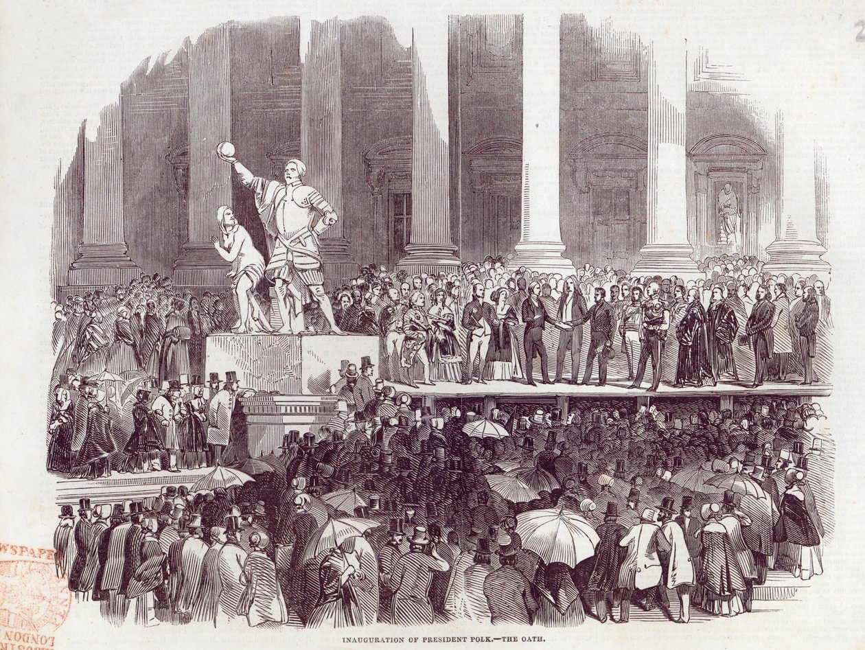 Inaugurace prezidenta Polka: The Oath, z „The Illustrated London News“, 19. dubna 1845 od English School