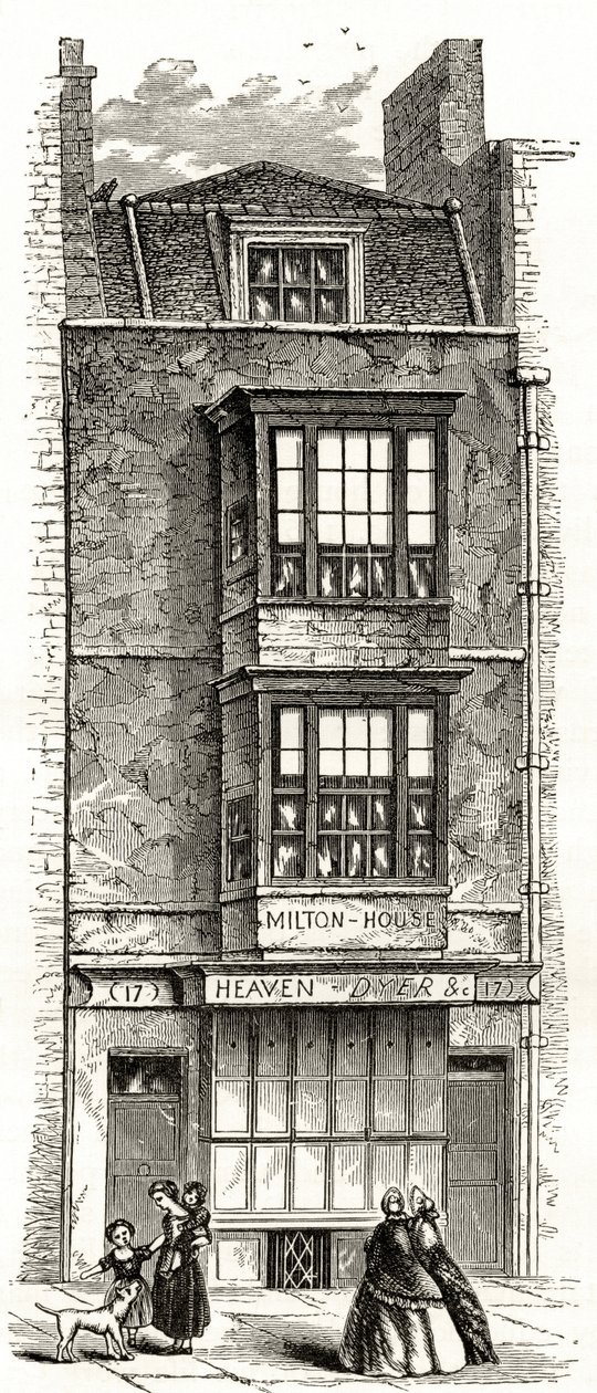 Dům Johna Miltona v Barbicanu, z "London Pictures: Richard Lovett, vydáno 1890. od English School