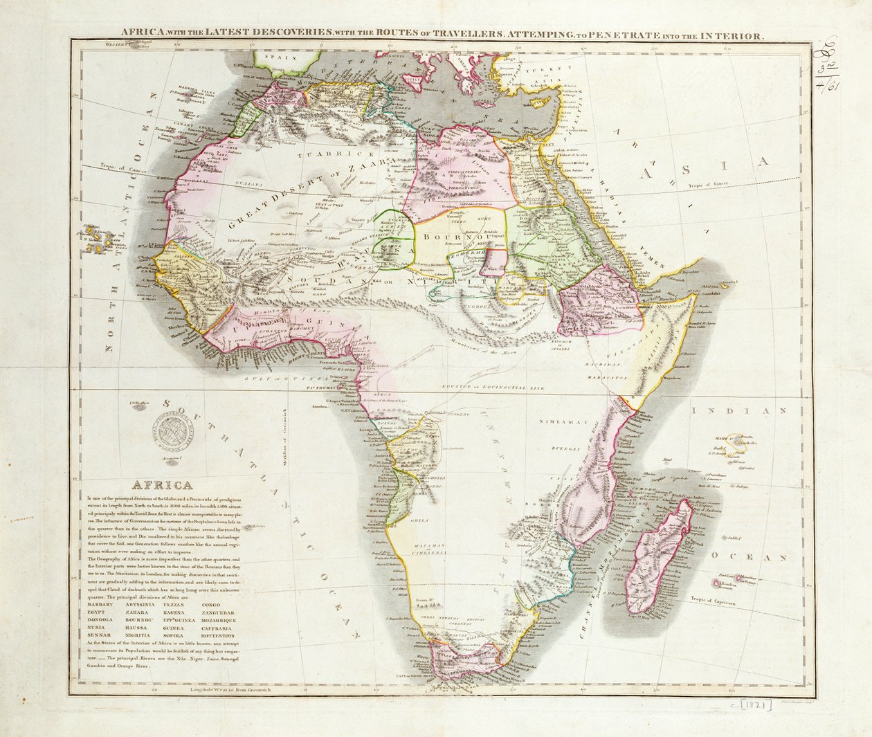 Mapa Afriky, 1821 od English School