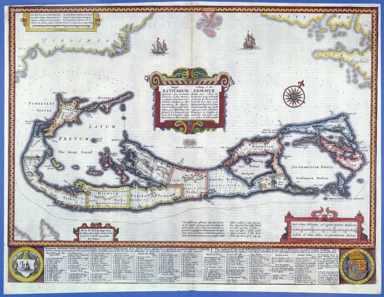 Mapa Bermud (barevná rytina) od English School