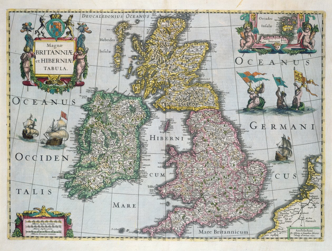 Mapa Británie, 1631 (ručně kolorovaná rytina) od English School