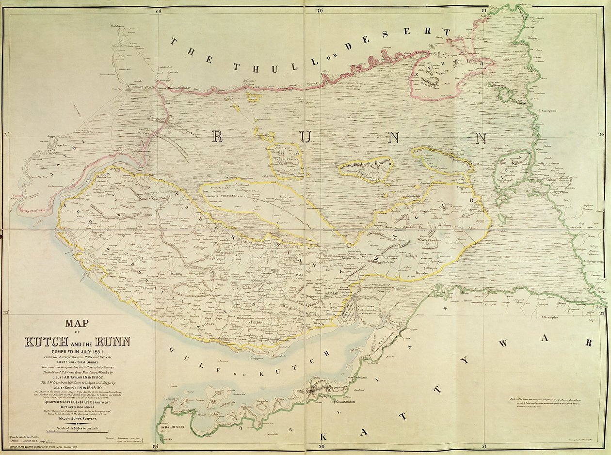 Mapa Kutch a Runn, Indie, 1854 od English School