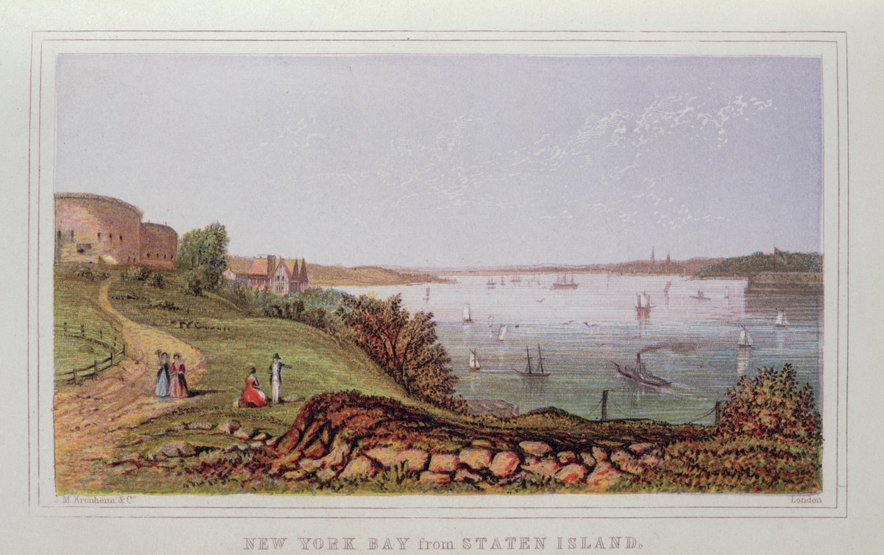 New York Bay ze Staten Island, vyryl M. Kronheim and Co., London od English School