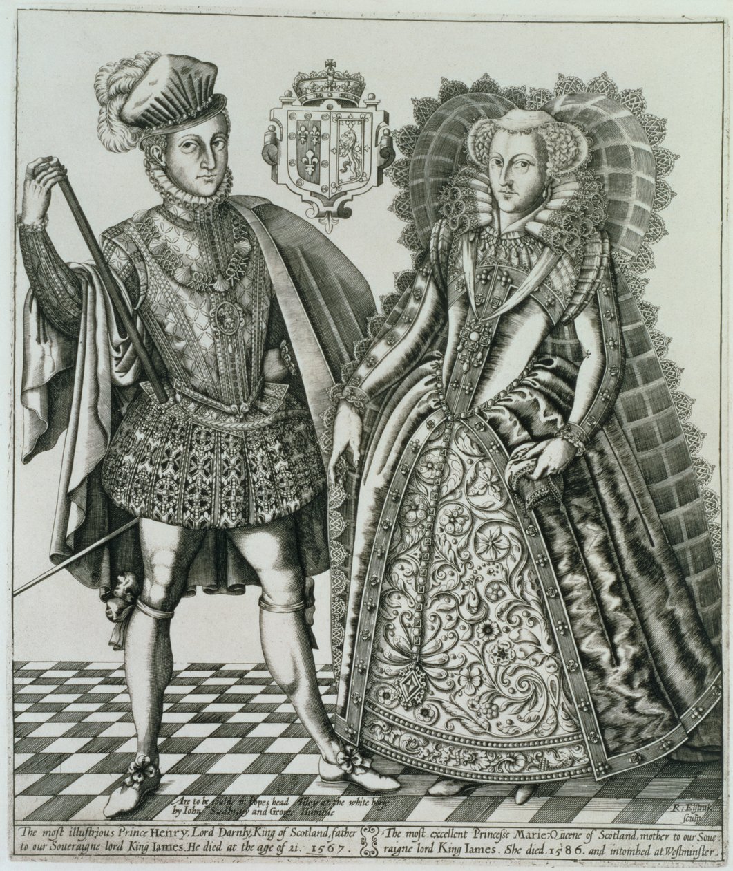 Portrét Marie, skotské královny (1542-87) a Henryho Stewarta, lorda Darnleyho (1545-67) z Knihy králů, vyryl Renold Elstrack (1571-c.1630) 1618 od English School