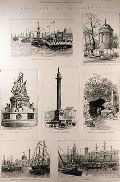 Sketches at Liverpool: The Princes Landing Stage; Huskissonův památník na hřbitově sv. Jakuba; Nelsonův pomník; Wellingtonův památník; Vstup na hřbitov svatého Jakuba; Celnice z Ca od English School