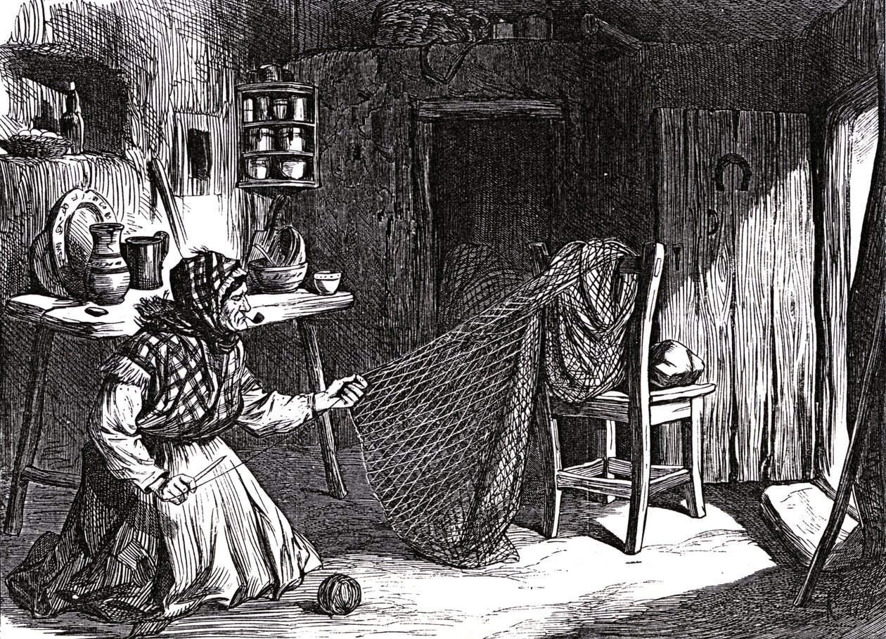 Sketches from Ireland : Woman making net in Claddagh, Galway, ilustrace z 