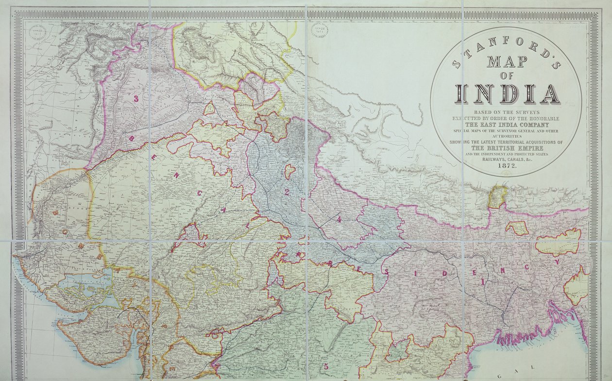 Stanfordská mapa Indie, 1872 od English School