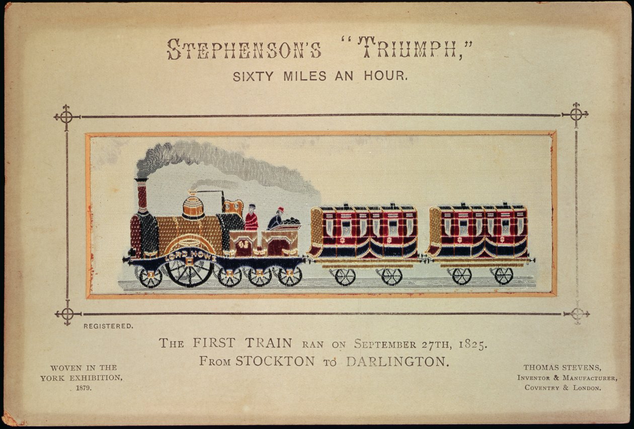 Stephensons Triumph, tkaný pro výstavu v Yorku, 1879 (stevengraph) (viz také 151153) od English School