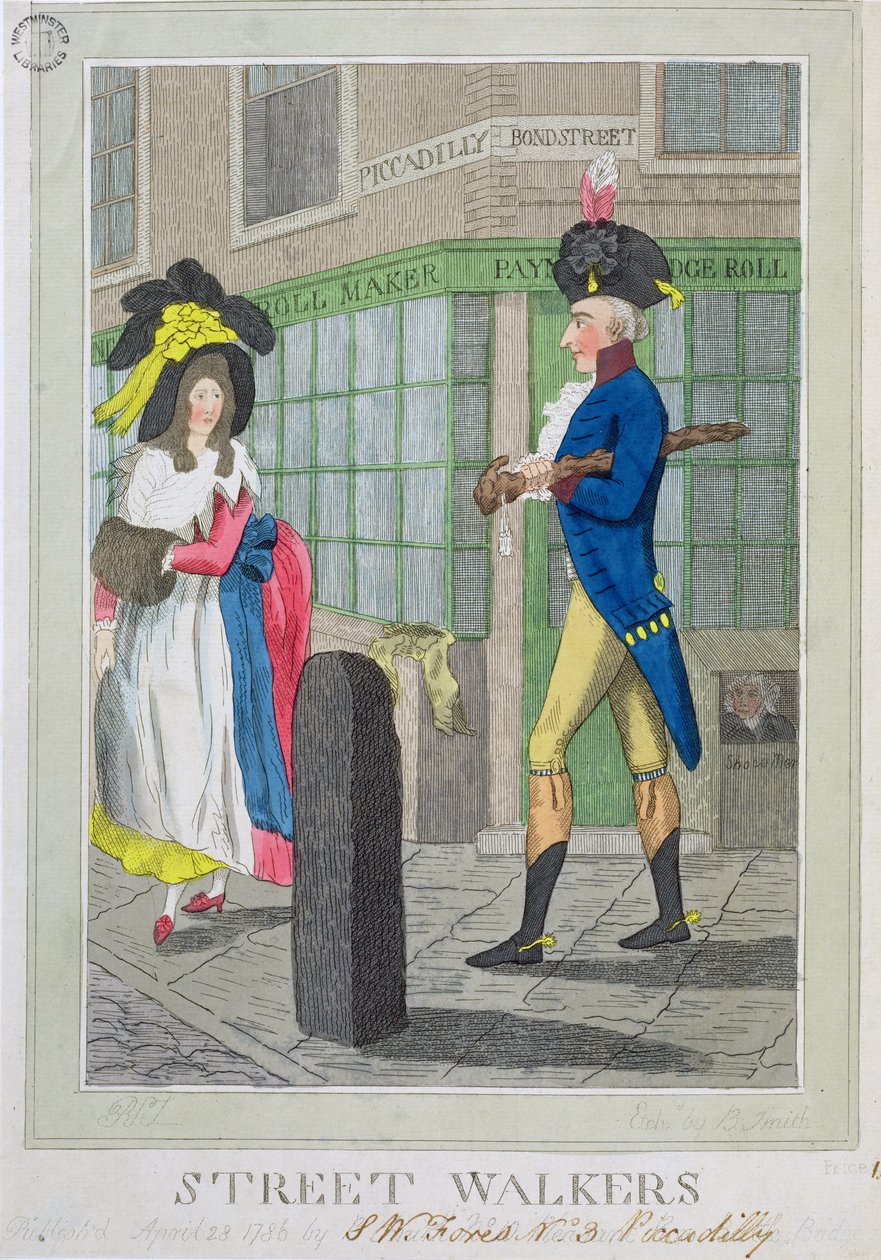 Street Walkers, lept B. Smith, hospoda. od S.W. Fores, 1786 (barevný lept) od English School
