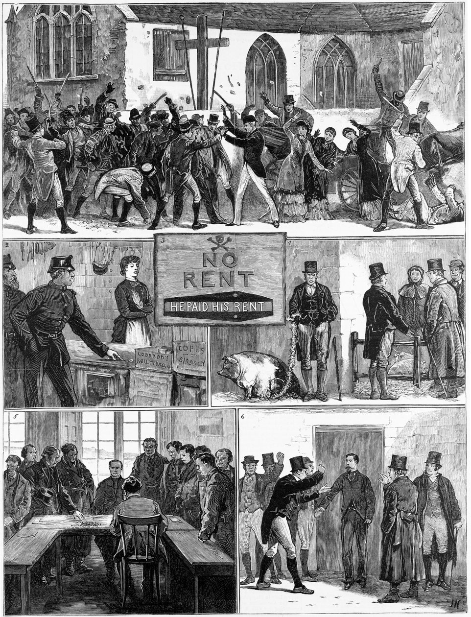 Podmínky Irska, ilustrace z „The Graphic“, publikované 24. prosince 1881 od English School