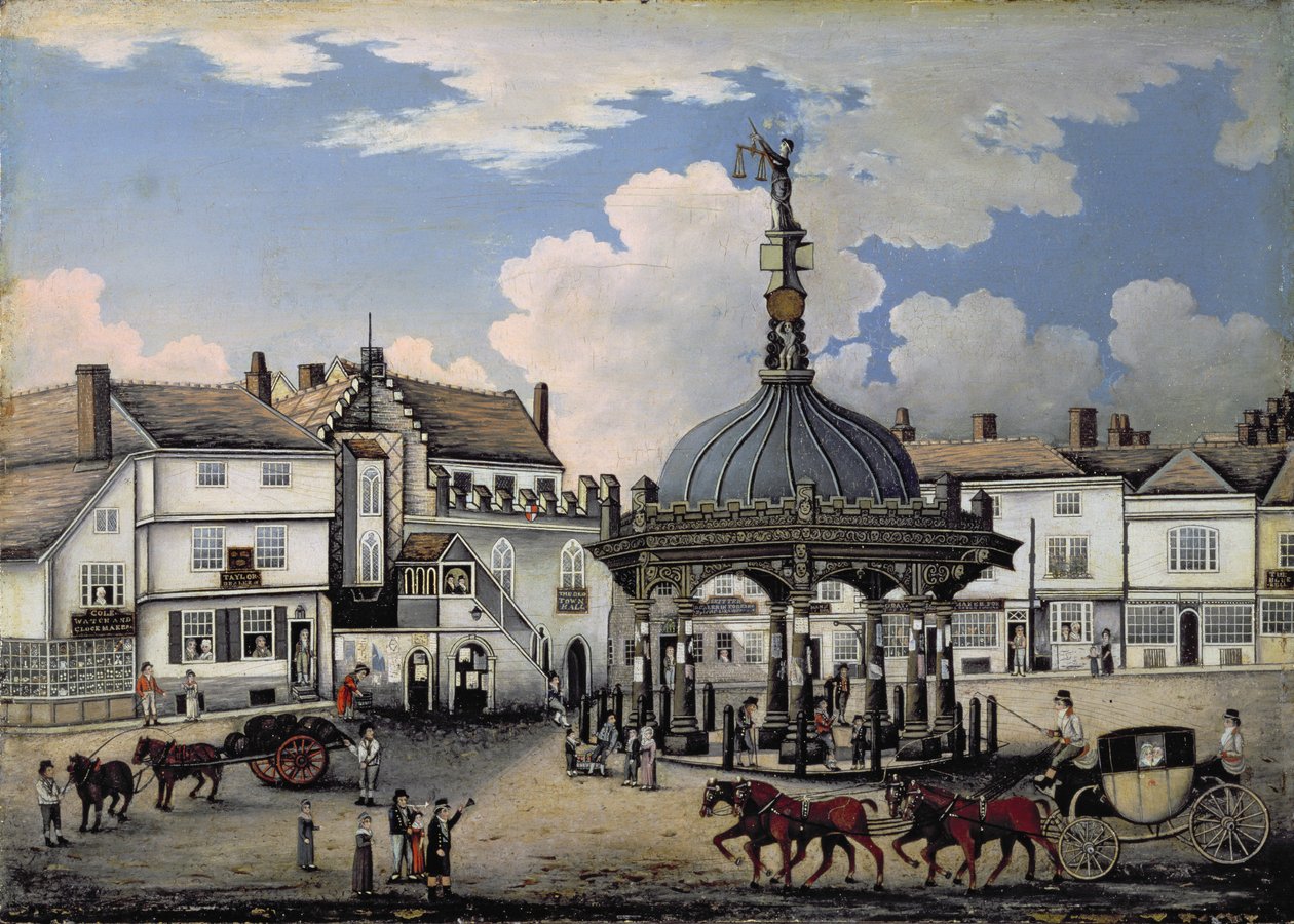 The Cornhill, Ipswich, cca 1800 (board) od English School