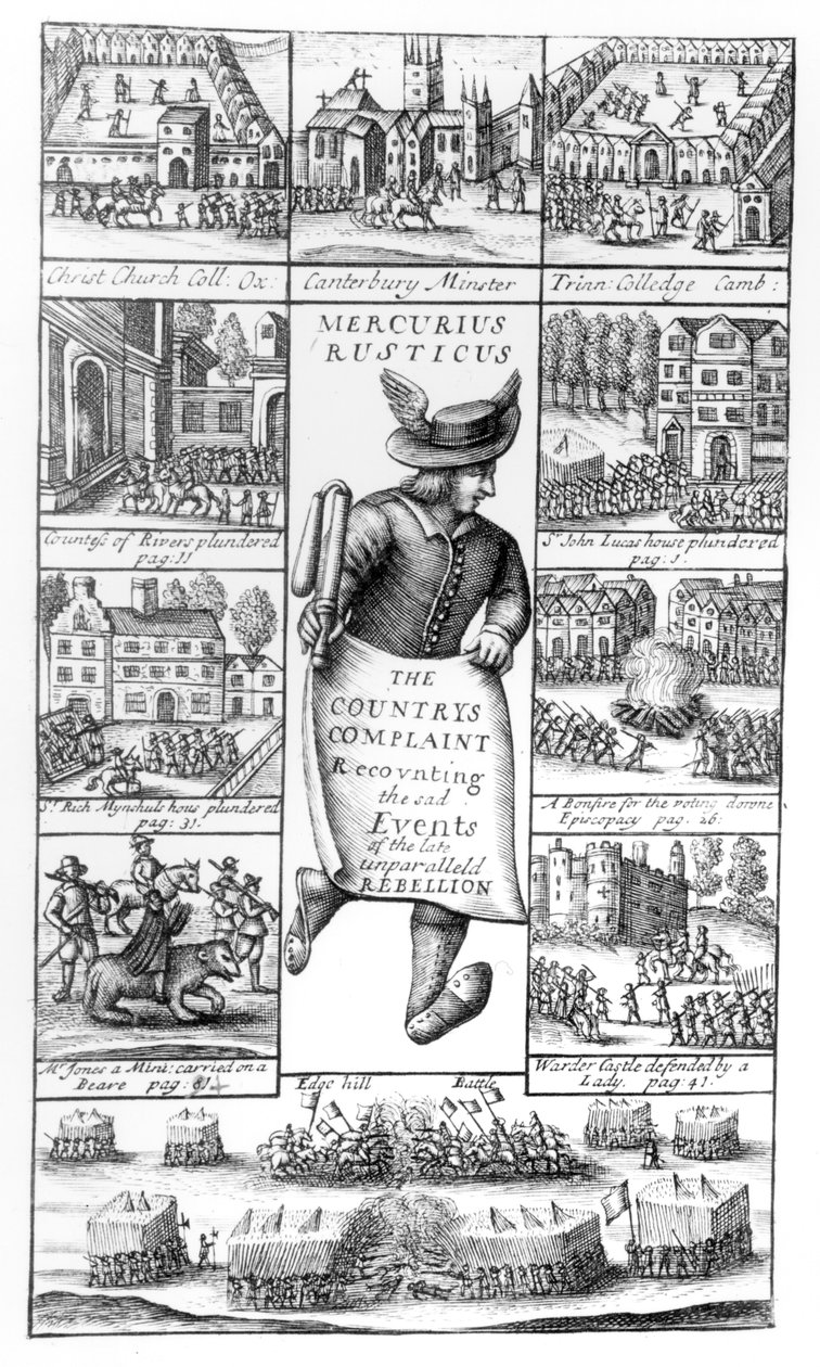 Stížnost země líčící smutné události pozdního nesrovnatelného povstání, z „Mercurius Rusticus“, vydané v roce 1685 od English School