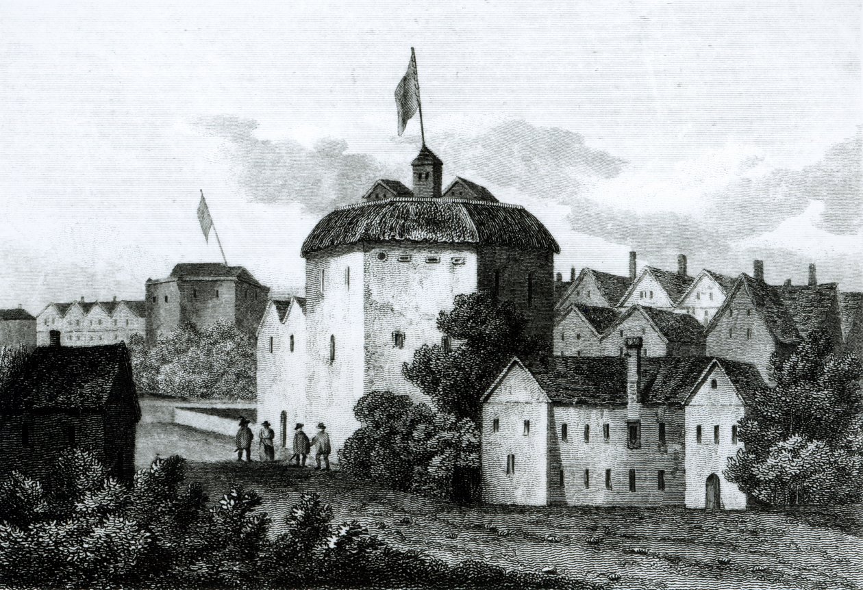 Divadlo Globe na Bankside, jak se objevilo za vlády Jakuba I. (1566-1625) 1672 od English School
