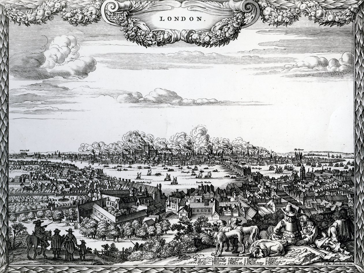 The Great Fire of London, vyryl Justus Danckerts, c.1670-90s od English School