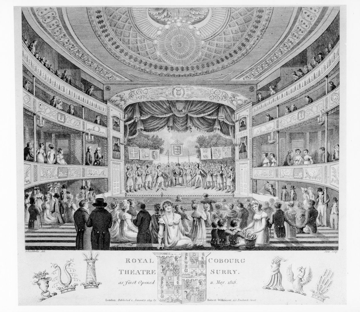 Královské divadlo Cobourg, Surry, 1818 od English School