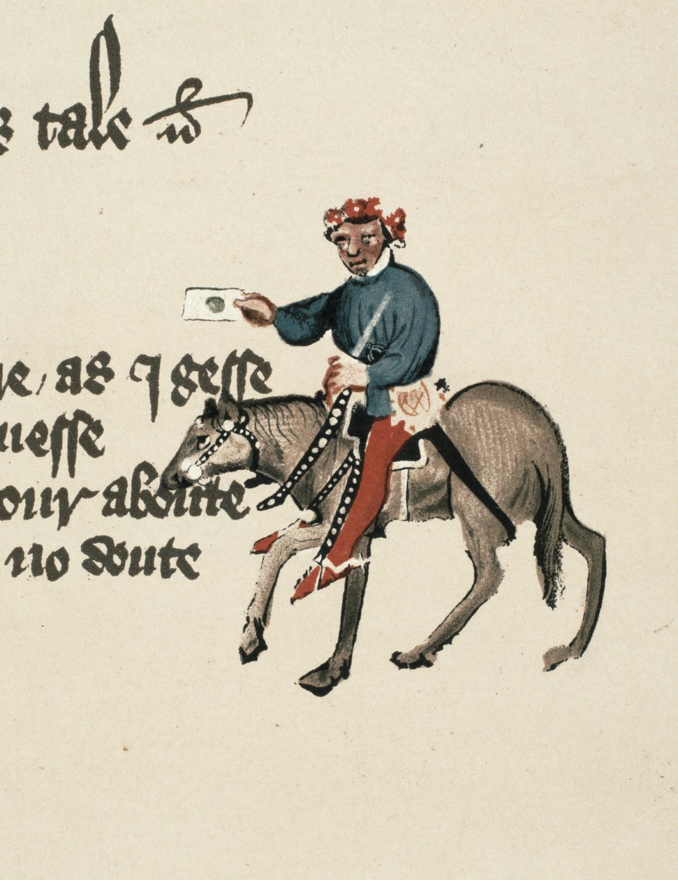 The Summoner, detail z Canterbury Tales, od Geoffreyho Chaucera (c.1342-1400) Ellesmere Manuscript, faksimilové vydání, 1911 (originální detaily viz 128936) od English School
