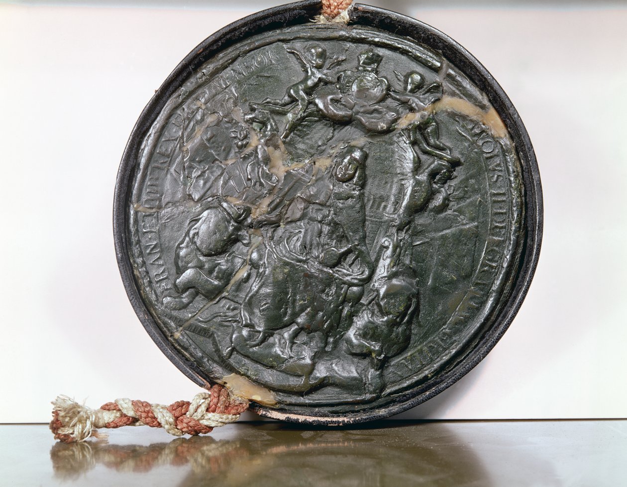Pečeť krále Karla II. (1630-85) z listiny udělené Společnosti Hudsonova zálivu (vosk) od English School