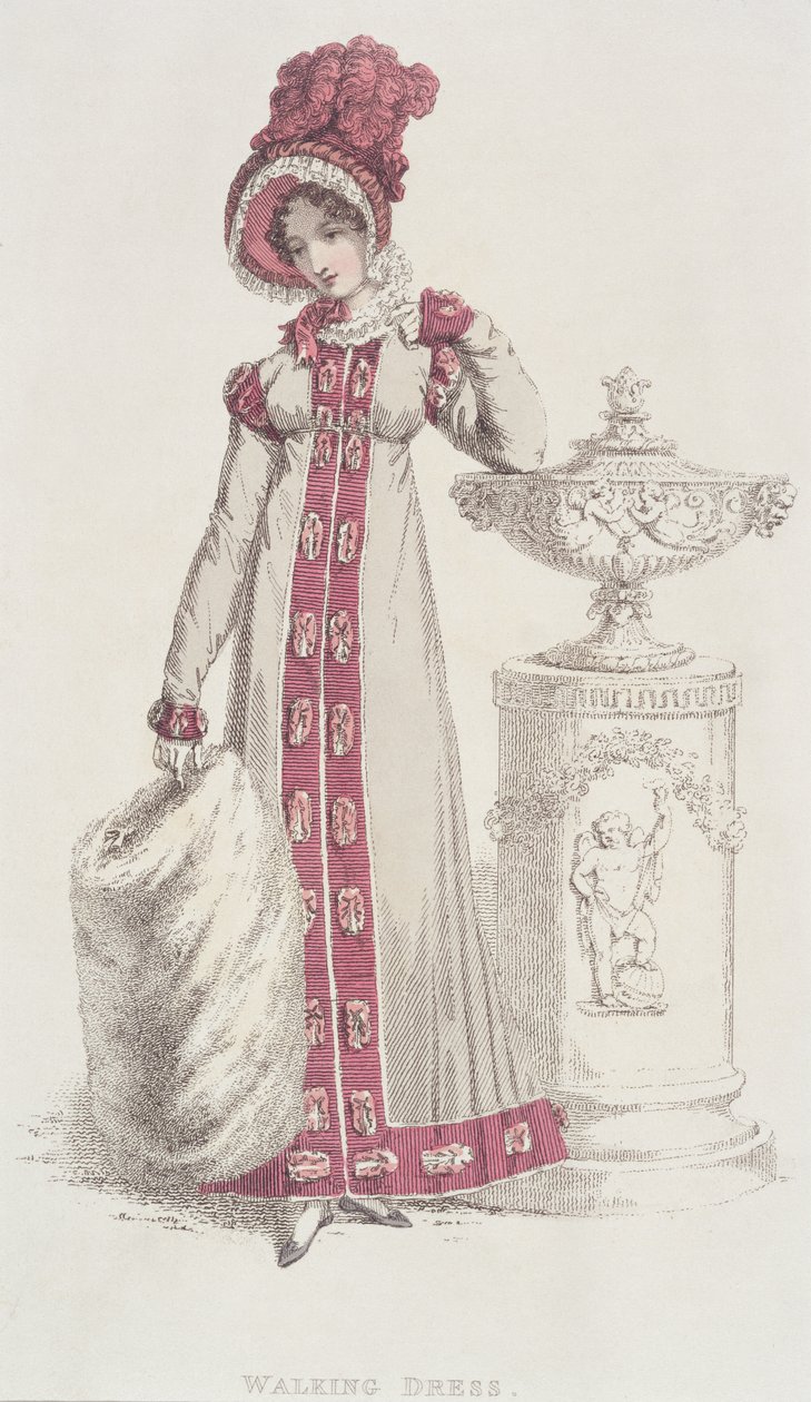 Vycházkové šaty, prosinec 1819, z Ackermanns Repository of Arts od English School