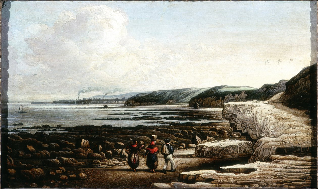 Coast Scene, Cullercoats (olej a tužka na kartě) od English School English School