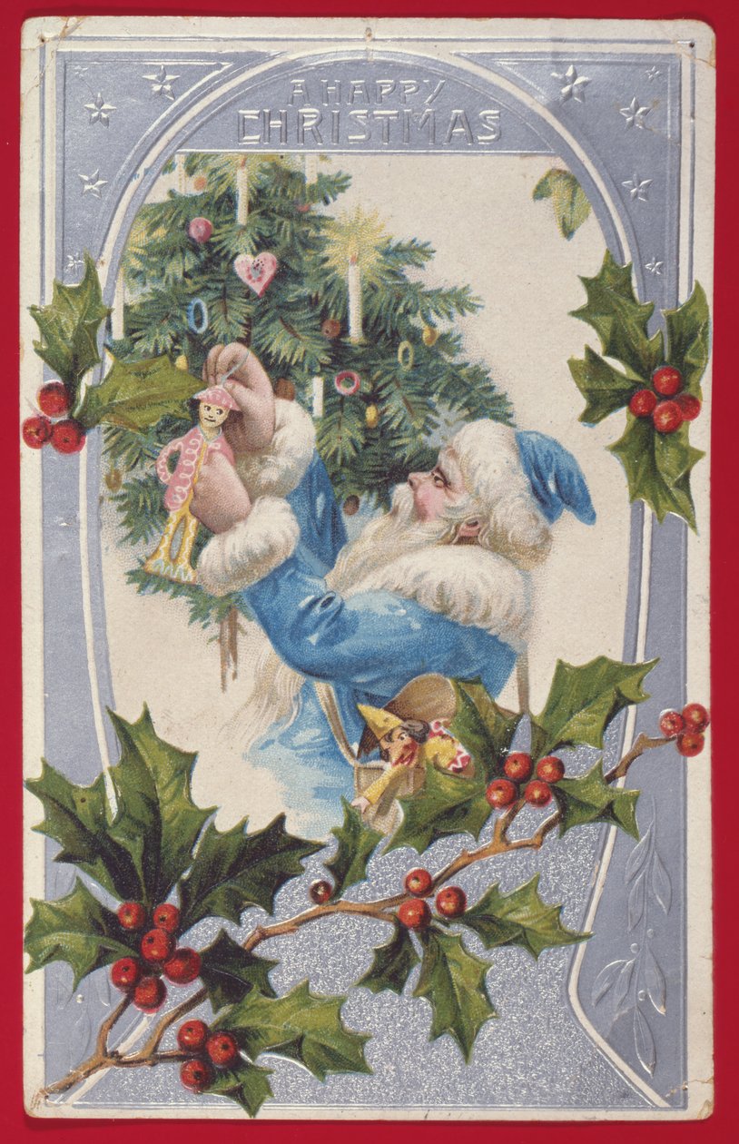 "Veselé Vánoce", viktoriánské přání (chromolitho) od English School