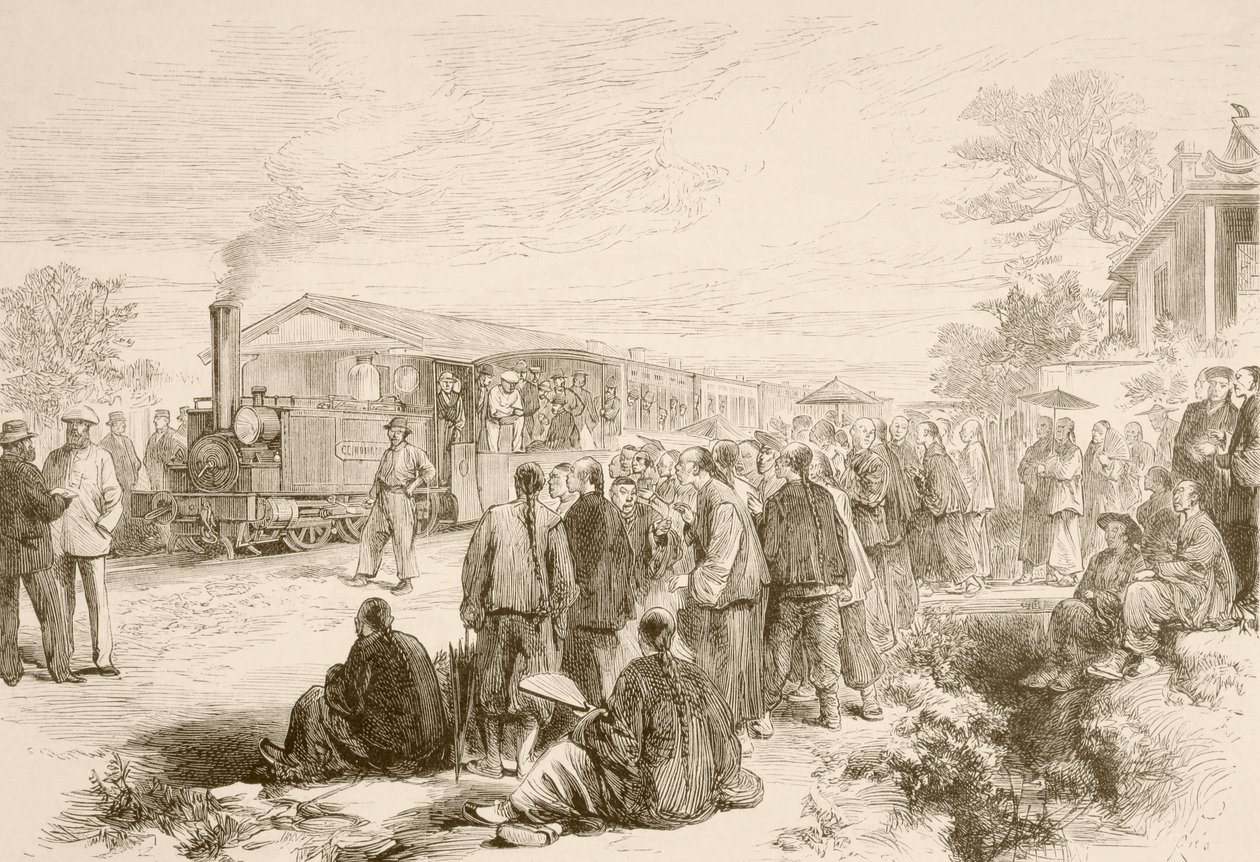 Raná čínská železnice kolem roku 1880 (litho) od English School