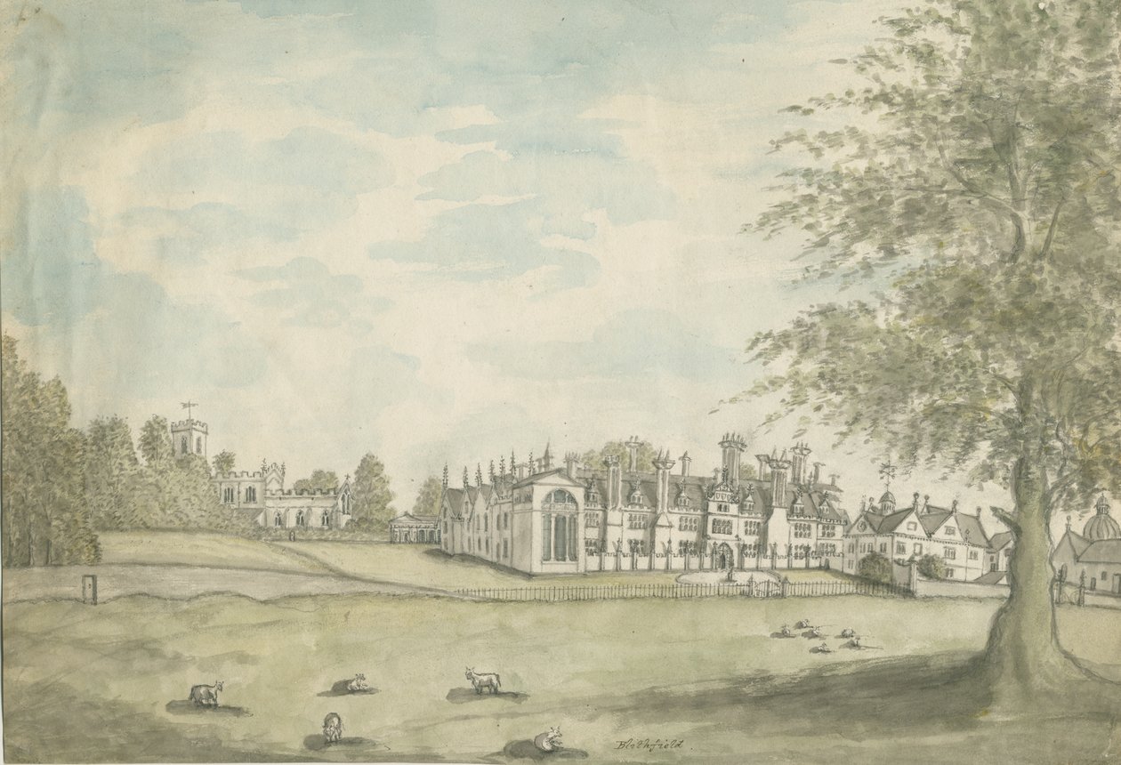 Blithfield Hall: malba akvarelem, nd [18. století] od English School
