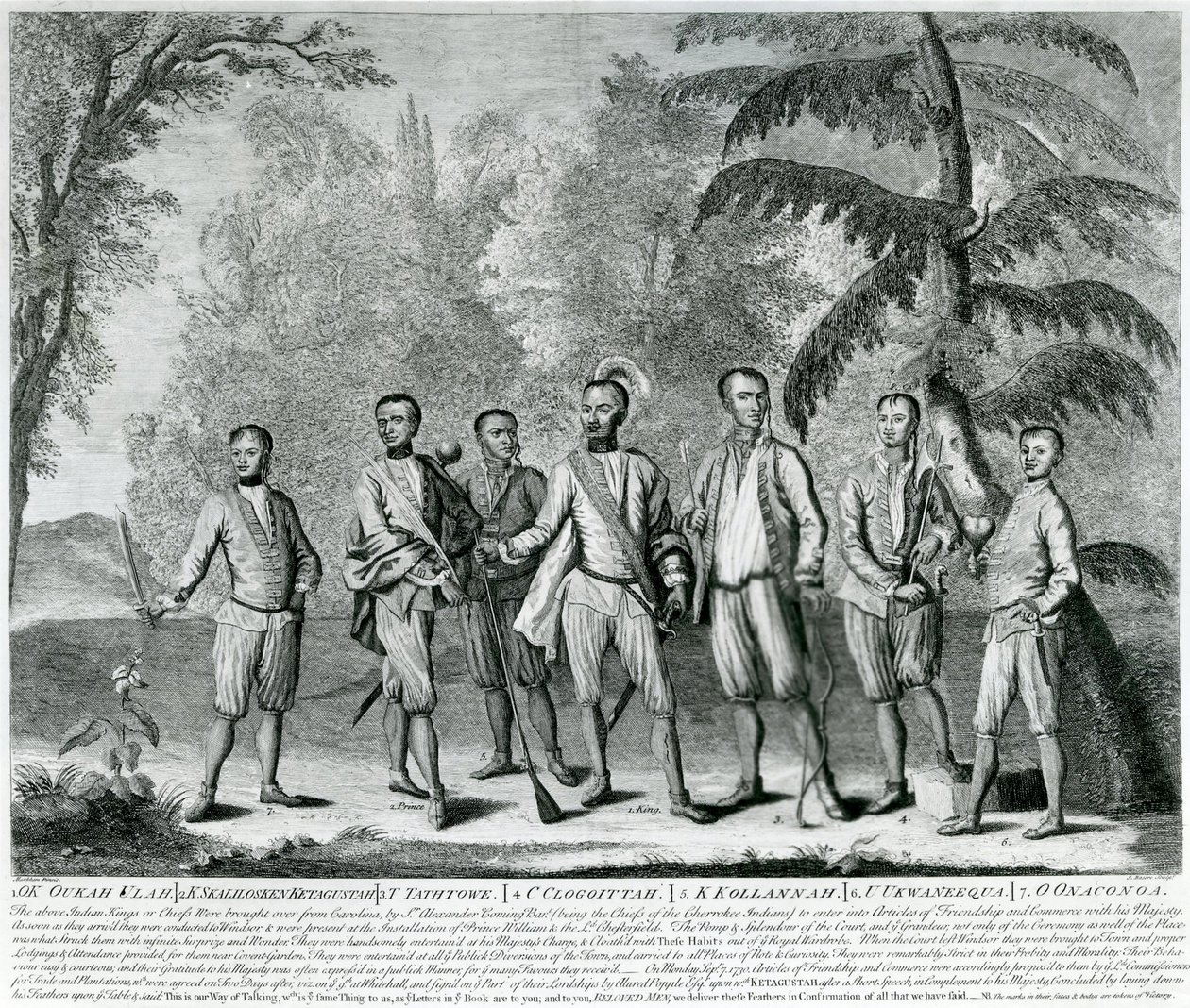 Cherokee Chiefs from Carolina, c.1730 (rytina) od English School