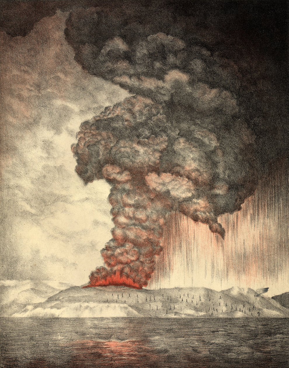 Erupce Krakatoa, 26. srpna 1833, pub.1888 od English School