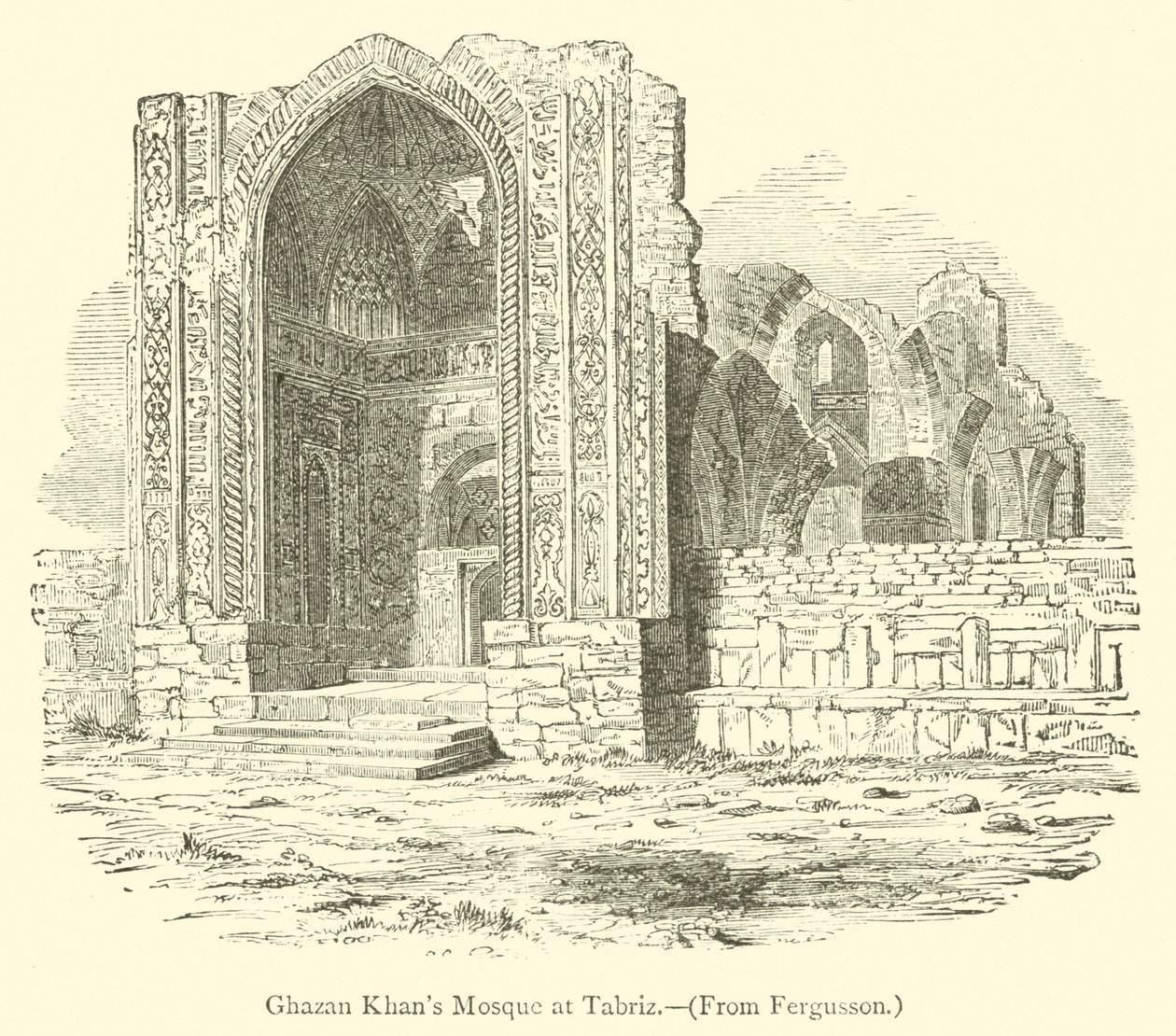 Ghazanova mešita v Tabrízu (rytina) od English School