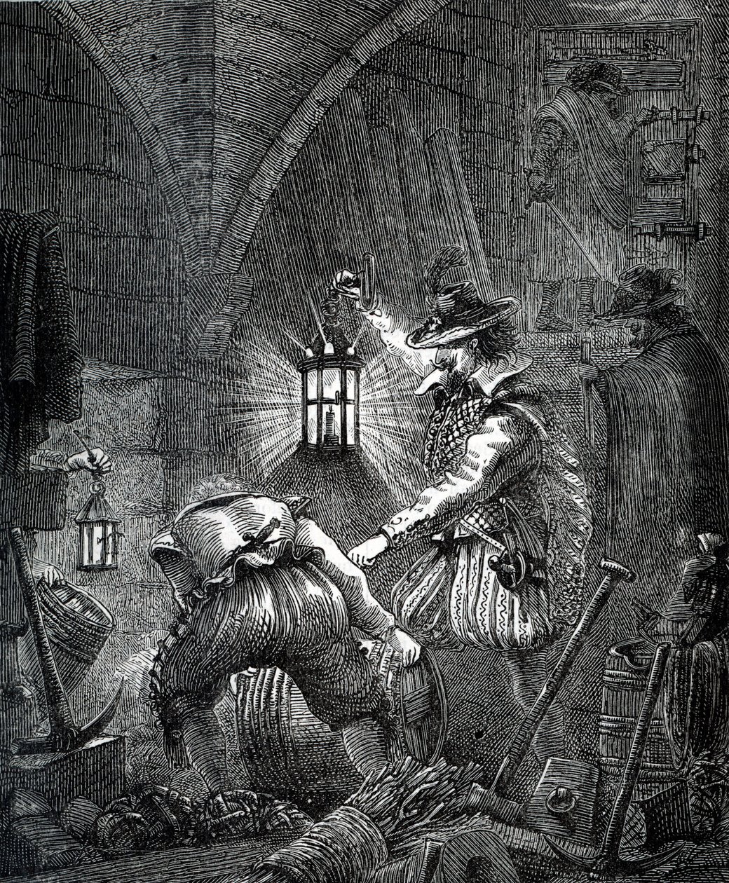 Gunpowder Plot: Spiknutí katolíků (rytina) od English School