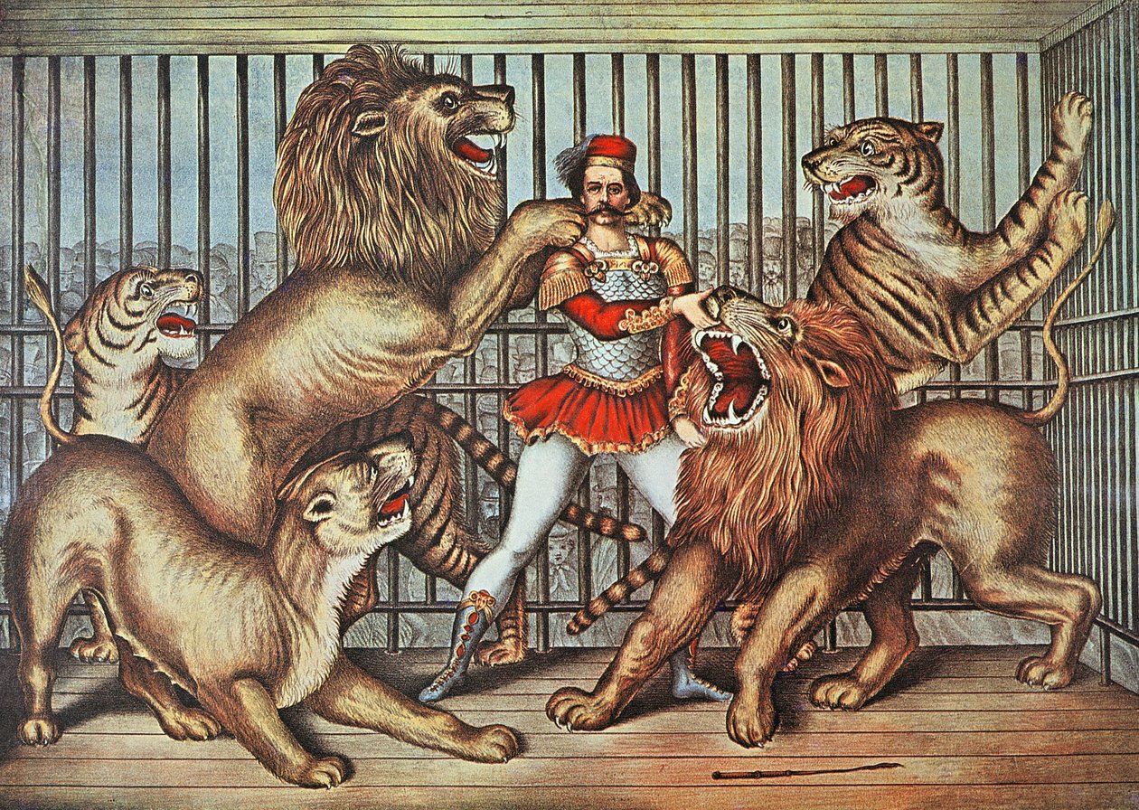 Lion Tamer, cca 1880 (barevné lito) od English School