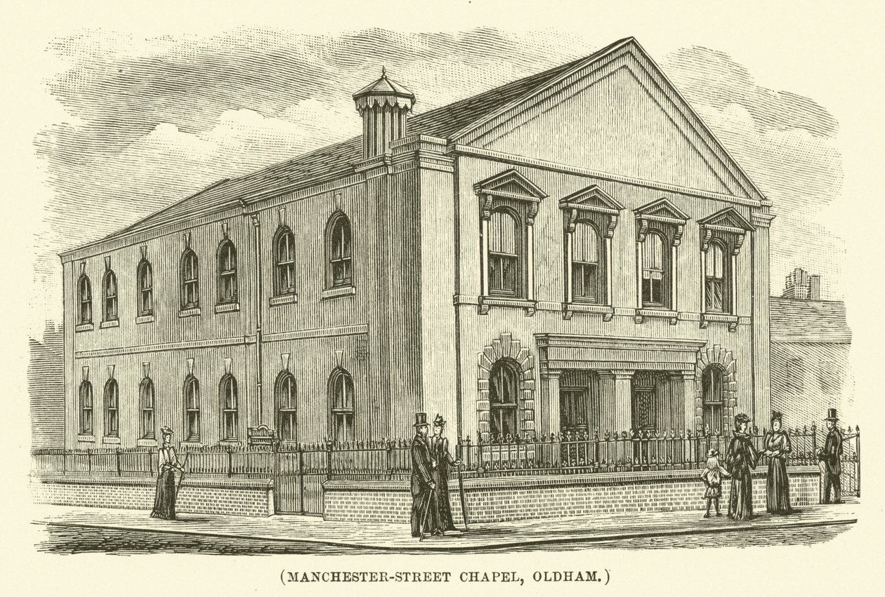Kaple na Manchester-Street, Oldham (rytina) od English School