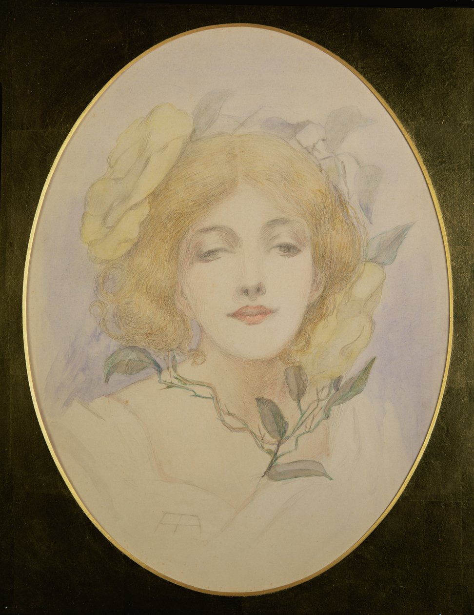Ofélie, kolem roku 1890 (akvarel na papíře) od English School