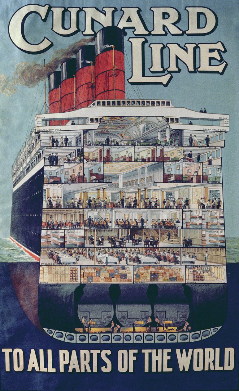 Plakát propagující společnost Cunard Line od English School