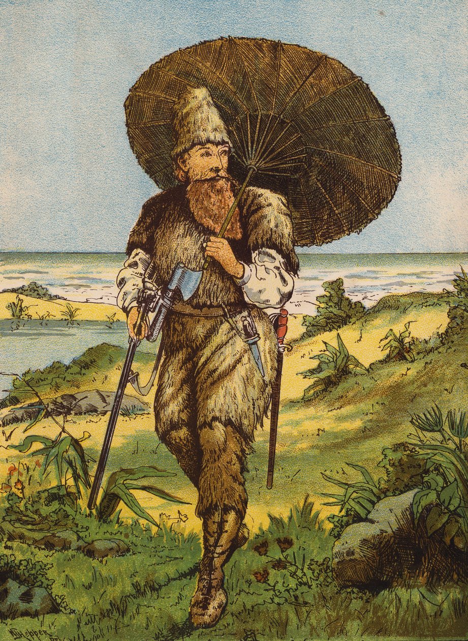 Robinson Crusoe (barevná litografie) od English School