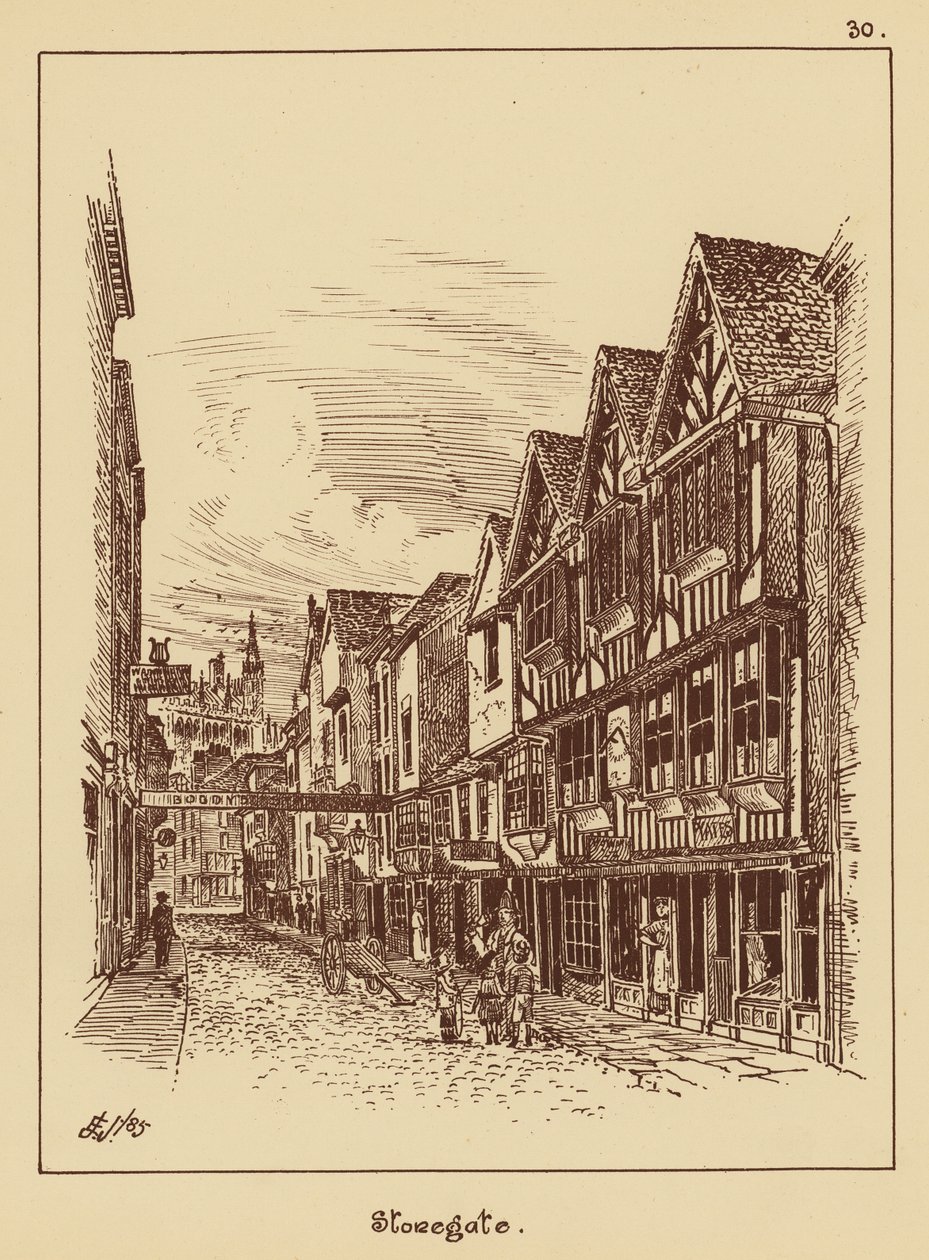 Stonegate, Half Timbered Houses (litografie) od English School