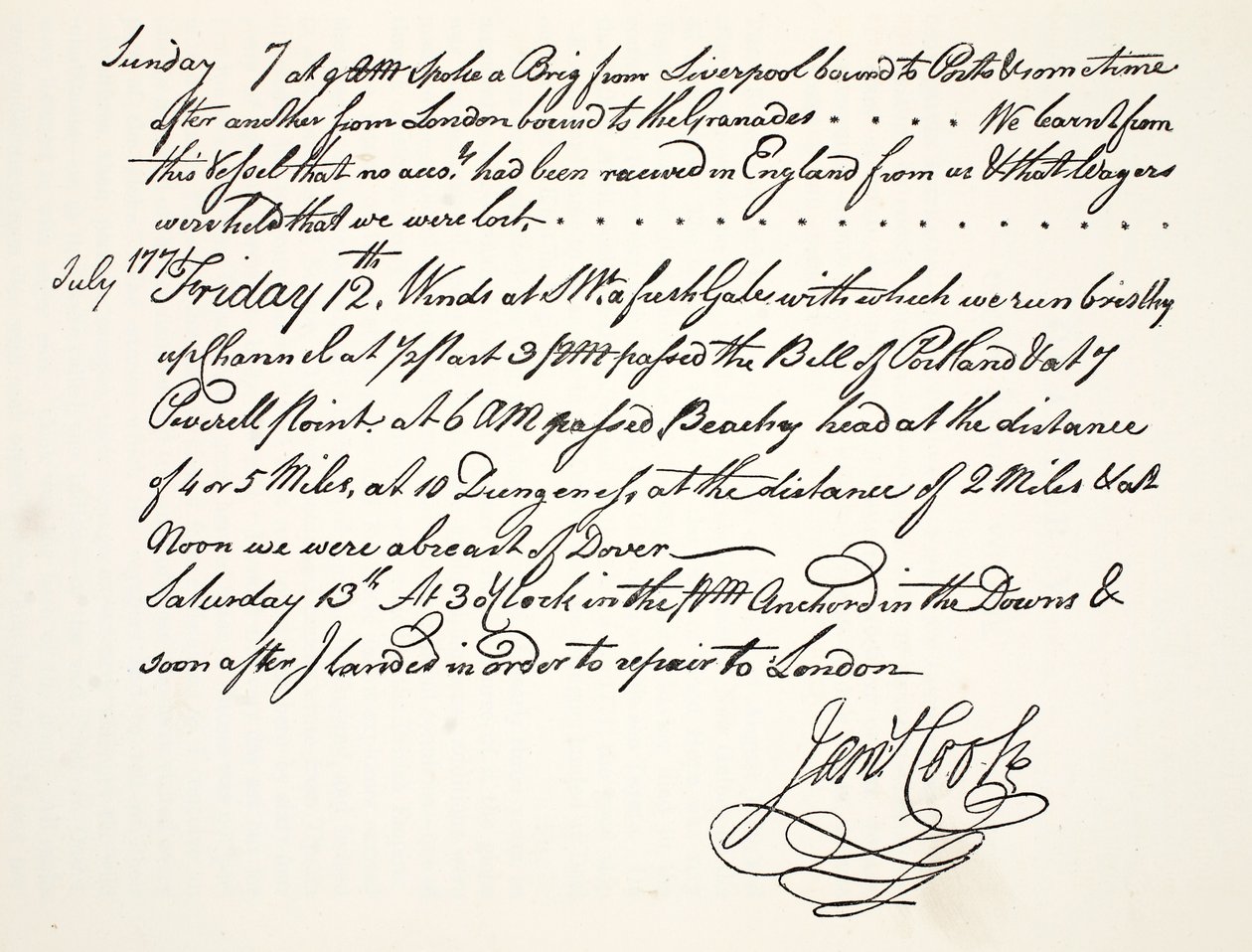 Rukopis Jamese Cooka, červenec 1771 od English School