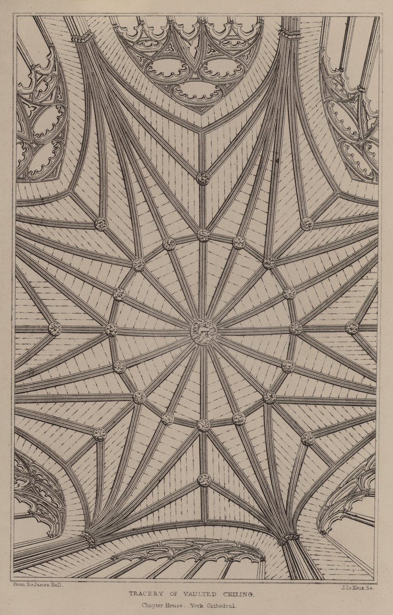 Tracery klenutých stropů (rytina) od English School