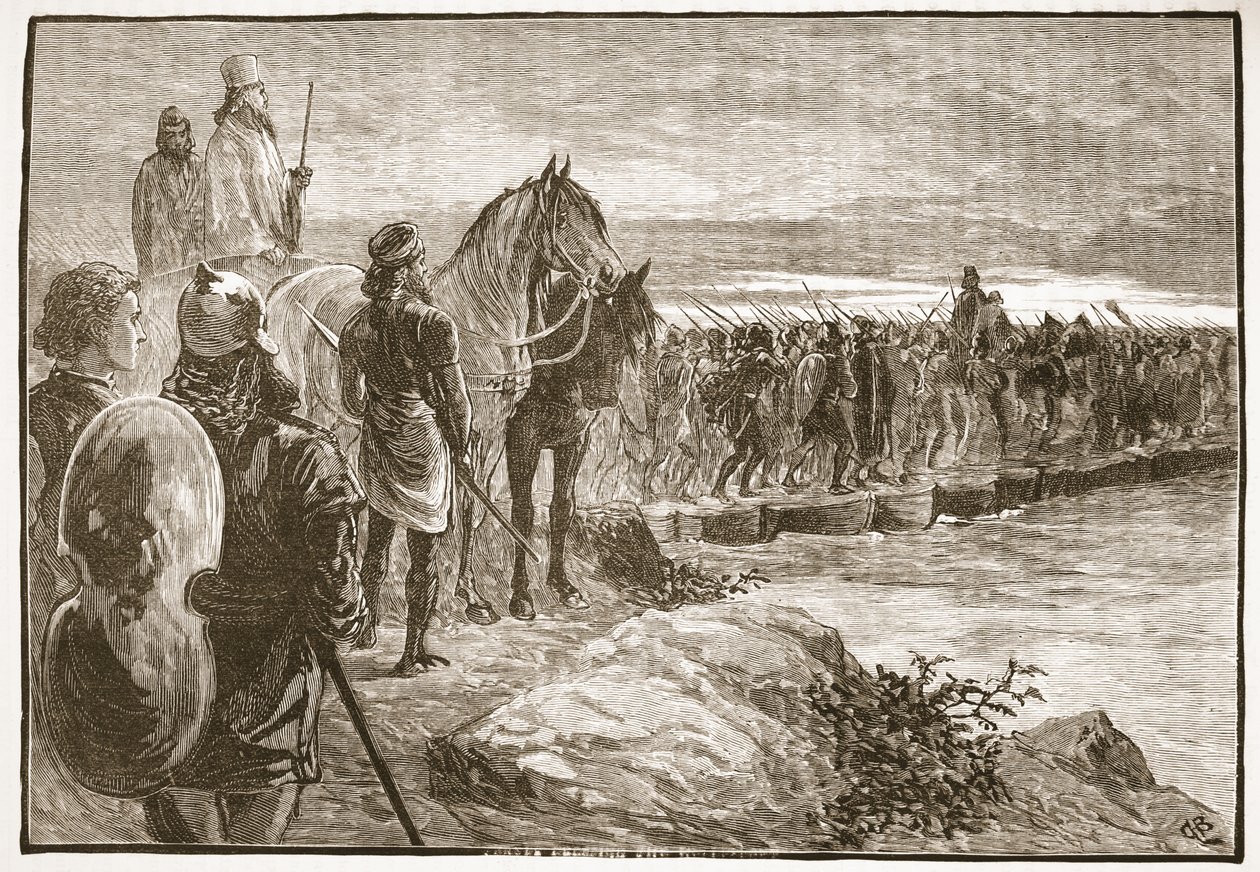 Xerxes překračující Hellespont od English School
