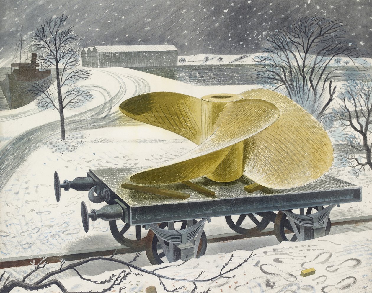 Lodní šroub na železničním voze (akvarel na papíře, grafit) od Eric Ravilious