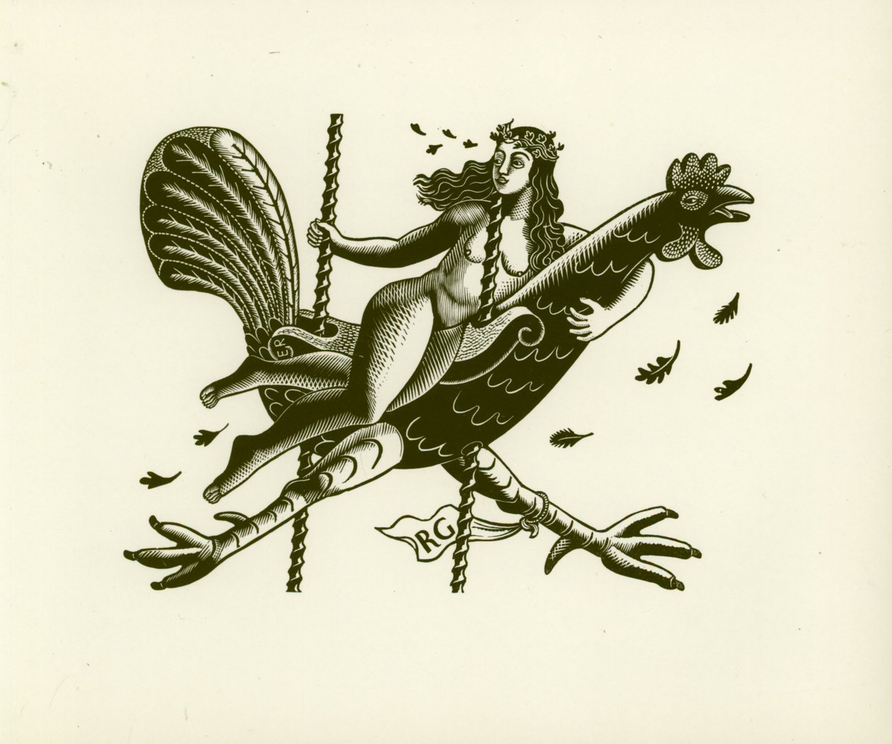 Tirzah na kohoutkovi, 1931 (dřevořez) od Eric Ravilious