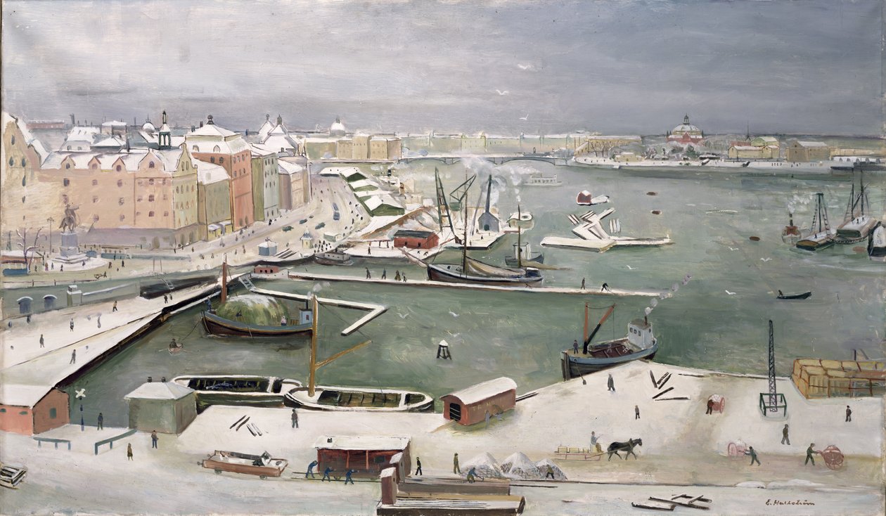 Stockholm ve sněhu (olej na plátně) od Eric Hallström