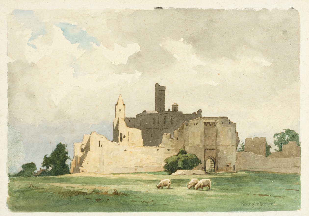 Hrad Warkworth (tužka a akvarel na papíře) od Ernest Benger or Berenger