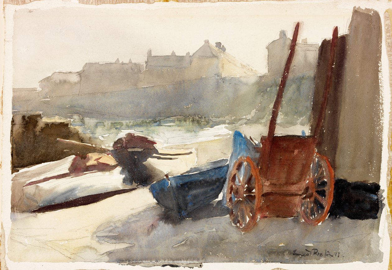 Old Newlyn (tužka a akvarel na palubě) od Ernest Procter