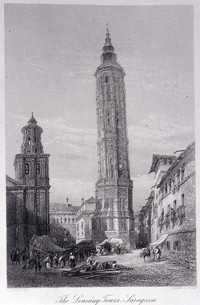 Šikmá věž, Saragossa (rytina) od Ernest (after) George
