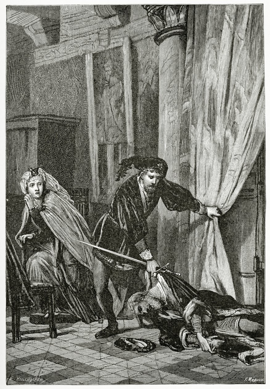 Scéna z Hamleta, 19. století (č. rytina) od Ernest Hillemacher