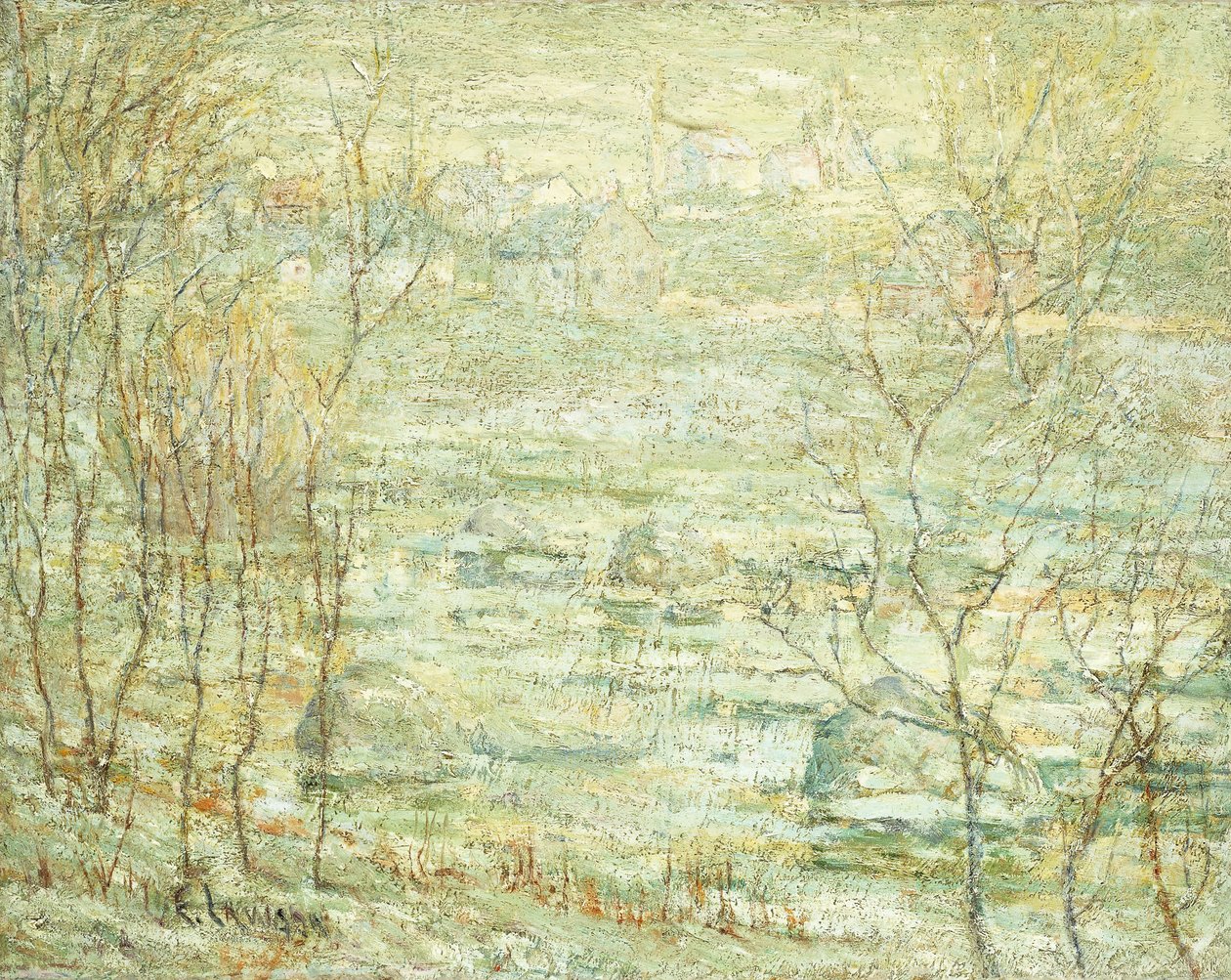 Jarní krajina, řeka Harlem od Ernest Lawson